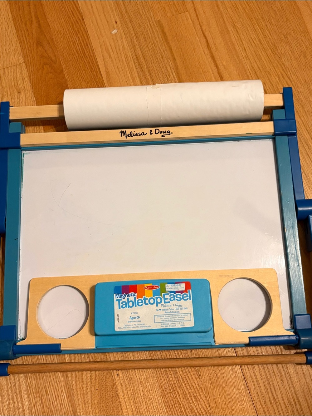 Melissa & Doug White Blue Magnetic Tabletop Easel with Paper Roll Blackboard
